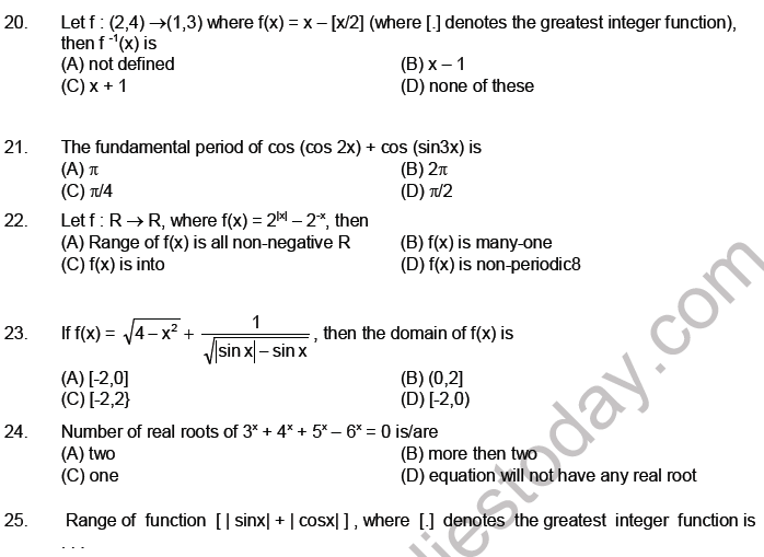 JEE Mathematics Relation And Functions MCQs Set B, Multiple Choice ...